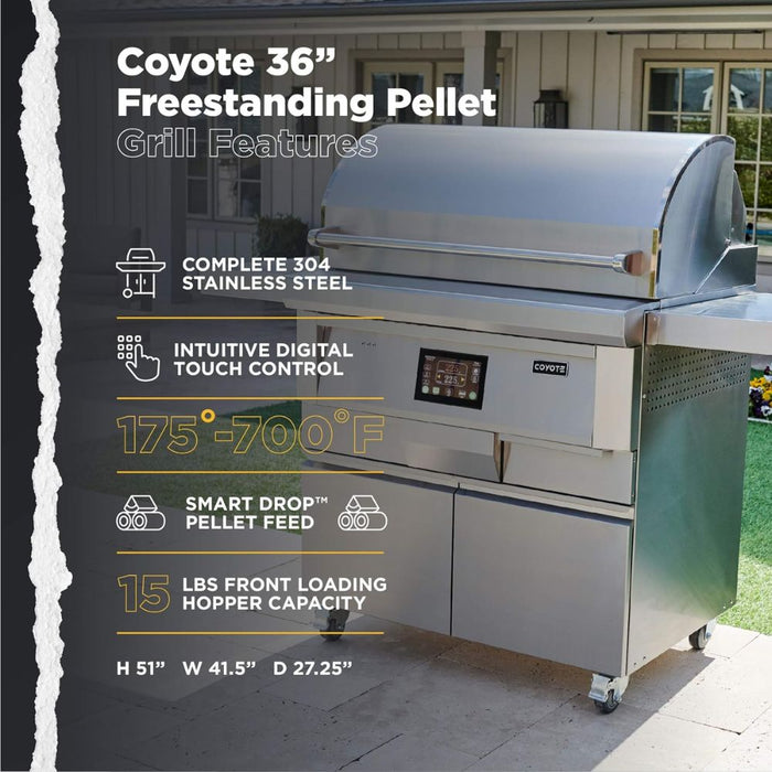 Coyote C1P36-FS Stainless Steel Freestanding 36" Pellet Grill