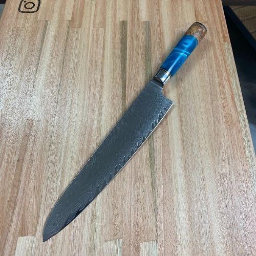 Luxury Blue Damascus Premium Chef Knife 9.5 Inch Blade