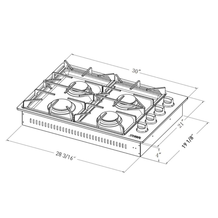 Thor Kitchen Professional 30-Inch 4-Burner Drop-in Gas Cooktop