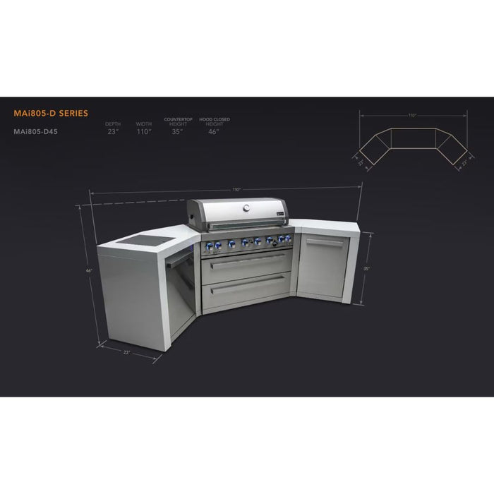 Mont Alpi MAi805-D45 6-Burner Deluxe Outdoor Kitchen Island with 45-Degree Corners