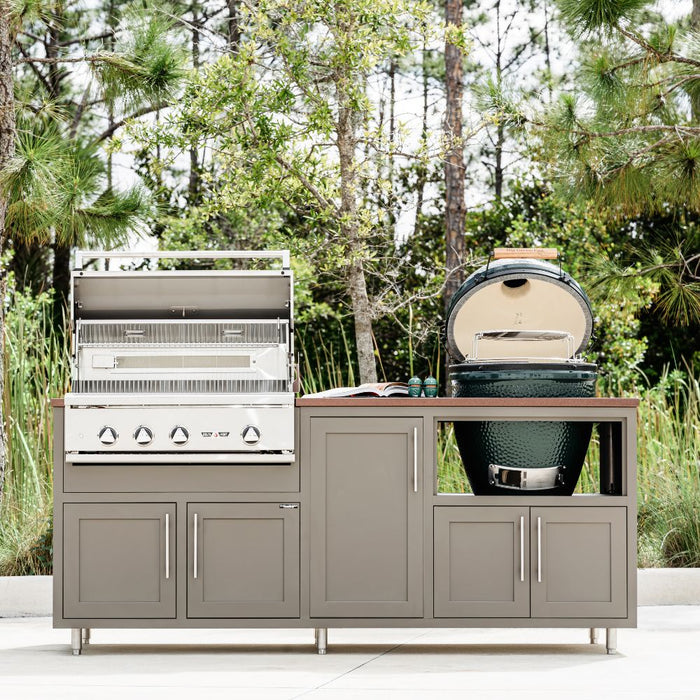 Challenger Designs Coastal Series GDK Outdoor Island with Delta Heat 32" Gas Grill & Large Egg, Grey Glimmer Cabinet Color