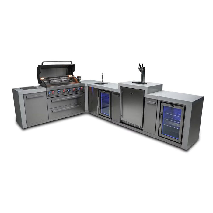 Mont Alpi MAi805-D90KEGBEVFC Propane 6-Burner Deluxe Island with 90-Degree Corner, Kegerator, Beverage Center & Fridge Cabinet