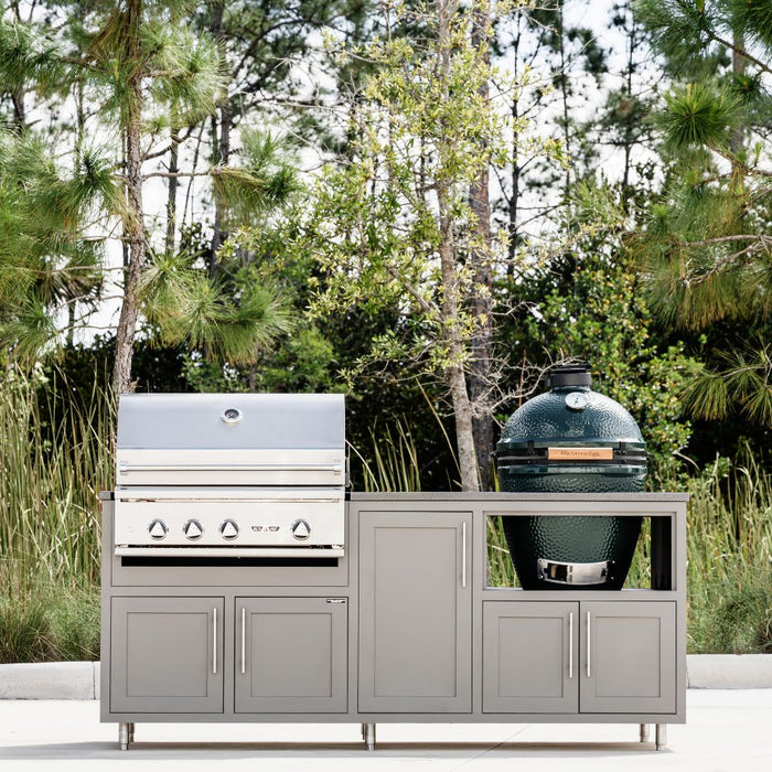 Challenger Designs Coastal Series GDK Outdoor Island with Delta Heat 32" Gas Grill & Large Egg, Grey Glimmer Cabinet Color