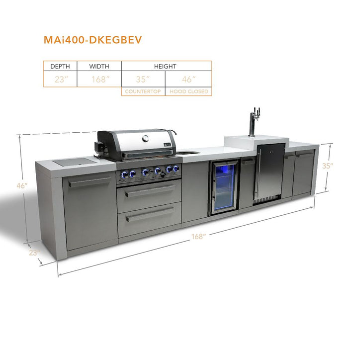 Mont Alpi MAi400-DKEGBEV Propane 4-Burner Deluxe Island with Kegerator & Beverage Center