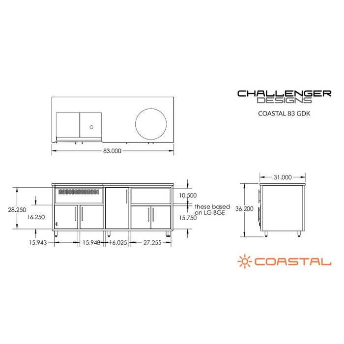 Challenger Designs Coastal Series GDK Outdoor Island with Delta Heat 32" Gas Grill & Large Egg, Grey Glimmer Cabinet Color