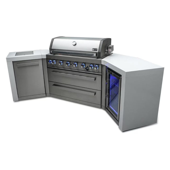 Mont Alpi MAi805-D45FC Propane 6-Burner Deluxe Island with 45-Degree Corner & a Fridge Cabinet