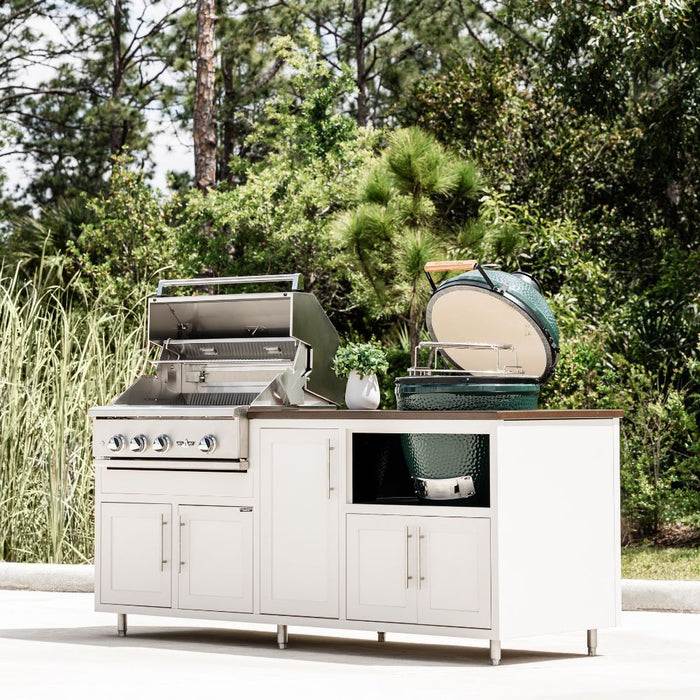 Challenger Designs Coastal Series GDK Outdoor Island with Delta Heat 32" Gas Grill & Large Egg, White Cabinet Color