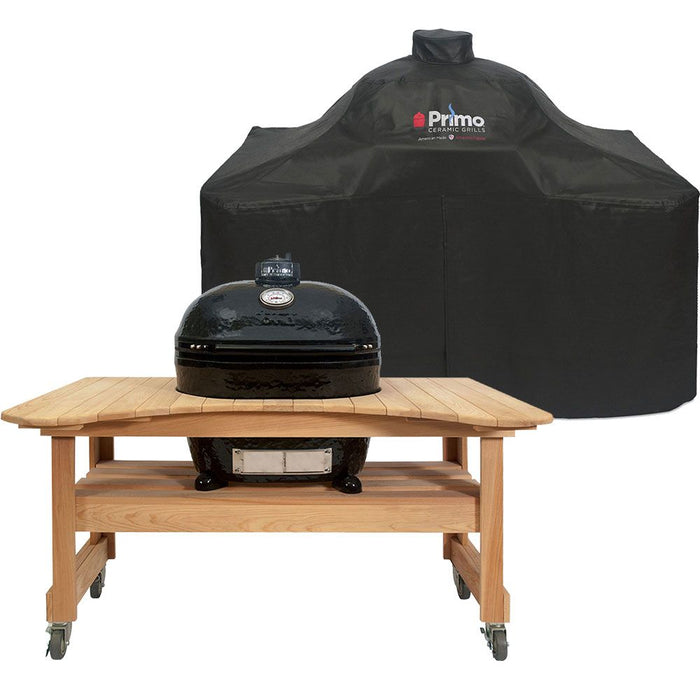 Primo PG00410 Vinyl Cover for Oval XL 400 & Round Kamado on Curved Cypress Table