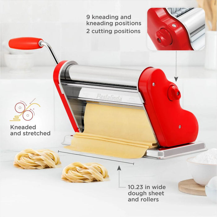 Pastalinda Classic 260 Pasta Maker Machine with  Hand Crank and Two Clamps