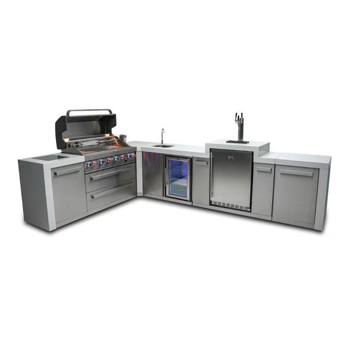 Mont Alpi MAi805-D90KEGBEV 6-Burner Deluxe Island with 90-Degree Corner, Kegerator & Beverage Center