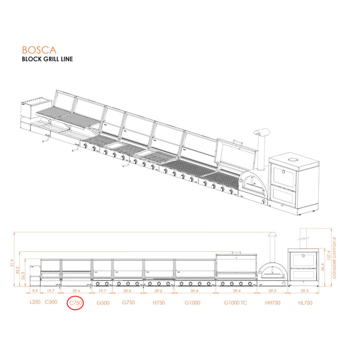 Bosca Block 750 - 30 Inch Built In Wood Fired Grill