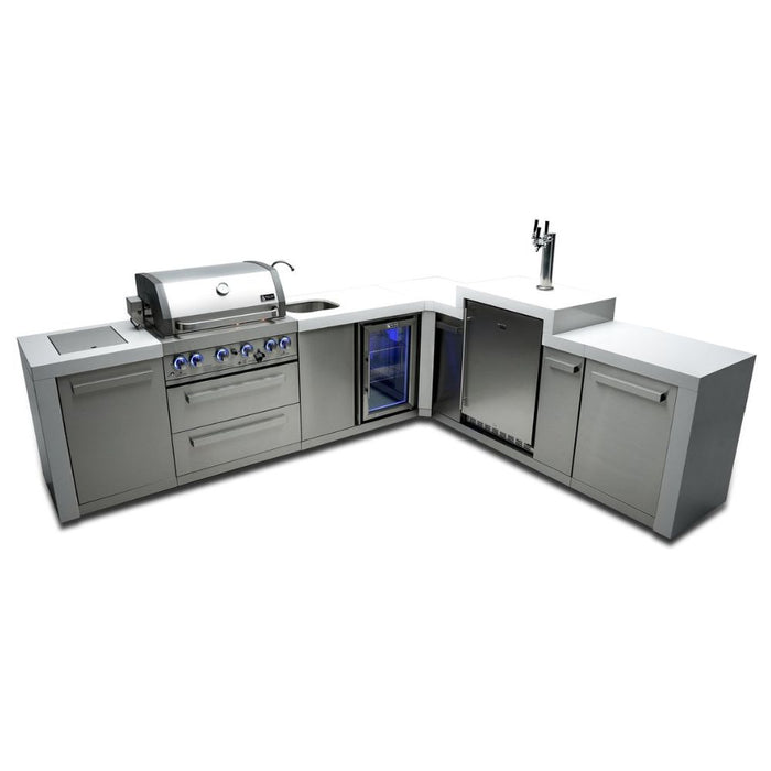 Mont Alpi MAi400-D90KEGBEV Propane 4-Burner Deluxe Island with 90-Degree Corner, Kegerator & Beverage Center