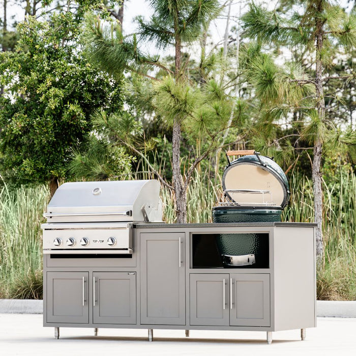 Challenger Designs Coastal Series GDK Outdoor Island with Delta Heat 32" Gas Grill & Large Egg, Grey Glimmer Cabinet Color