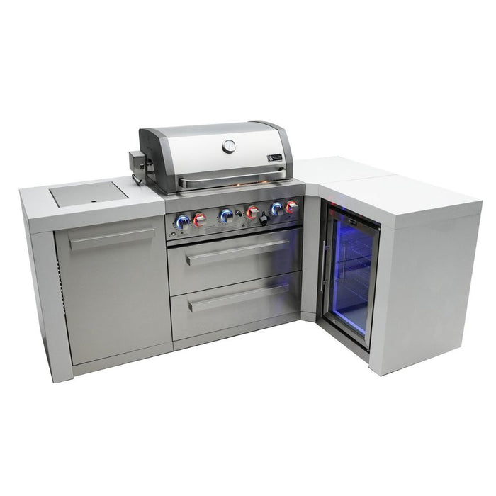 Mont Alpi MAi400-D90FC Propane 4-Burner Deluxe Island with 90-Degree Corner & Fridge Cabinet