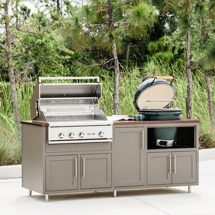 Challenger Designs Coastal Series GDK Outdoor Island with Delta Heat 32" Gas Grill & Large Egg, Grey Glimmer Cabinet Color