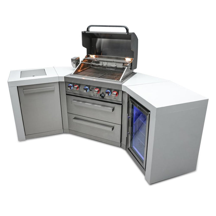 Mont Alpi MAi400-D45FC Propane 4-Burner Deluxe Island with 45-Degree Corners & Fridge Cabinet