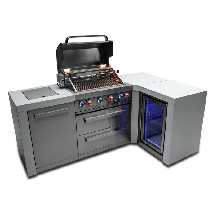 Mont Alpi MAi400-D90FC Propane 4-Burner Deluxe Island with 90-Degree Corner & Fridge Cabinet