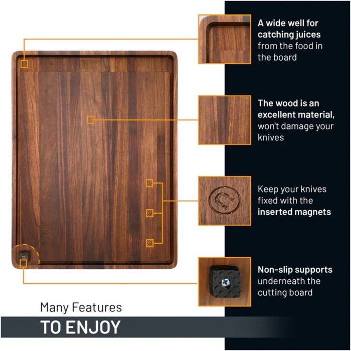 Grillnovations 18x14-Inch Large Magnetic Cutting Board Made from Walnut Wood