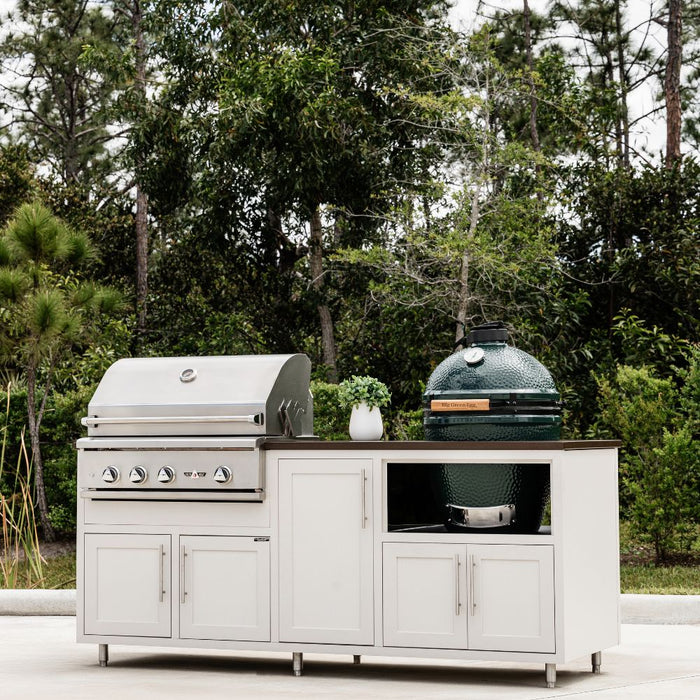 Challenger Designs Coastal Series GDK Outdoor Island with Delta Heat 32" Gas Grill & Large Egg, White Cabinet Color