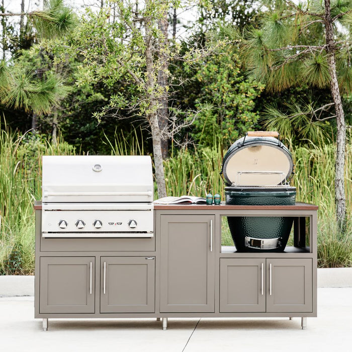 Challenger Designs Coastal Series GDK Outdoor Island with Delta Heat 32" Gas Grill & Large Egg, Grey Glimmer Cabinet Color