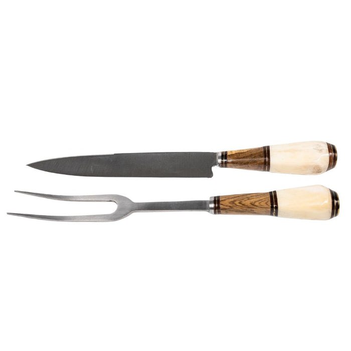 El Cedro BBQ 7.8" Knife & Fork Nickel Silver Wood & Bone Set