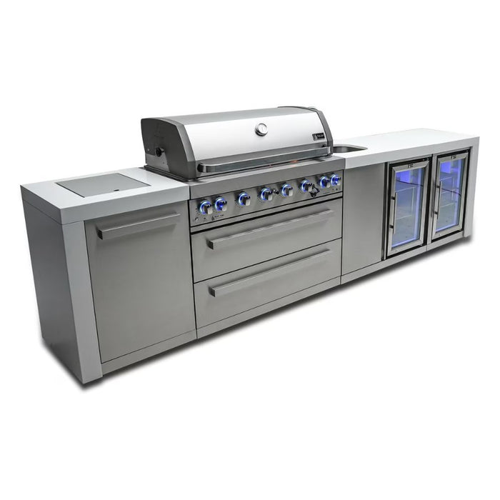 Mont Alpi MAi805-DBEVFC Propane 6-Burner Deluxe Island with Beverage Center & Fridge Cabinet