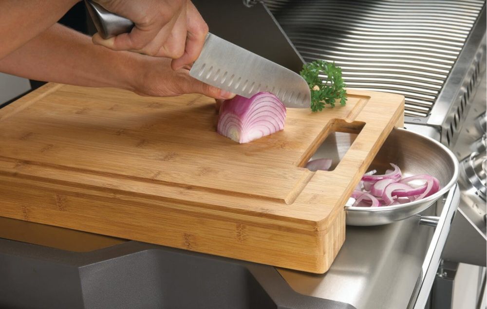Napoleon 70012 Cutting Board with Stainless Steel Bowls being used