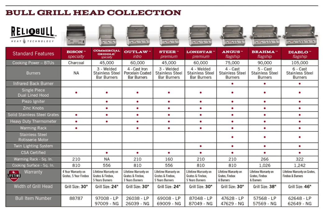 Bull Grills 88787 Bison Premium Built-In Charcoal Grill