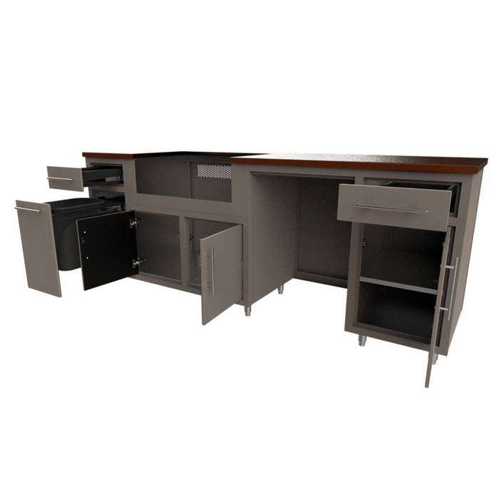 Challenger Designs Coastal 90.125 WGRDD Powder Coated Aluminium Kitchen Island for 32 Inch Gas Grill with Refrigerator Opening