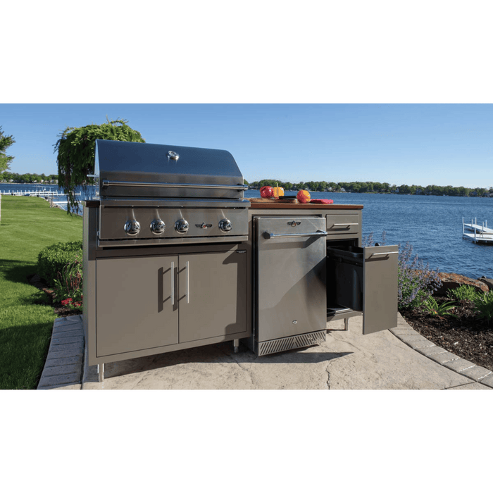 Challenger Designs Coastal 73.5 GRW Powder Coated Aluminium Kitchen Island for 32 Inch Gas Grill with Refrigerator Opening
