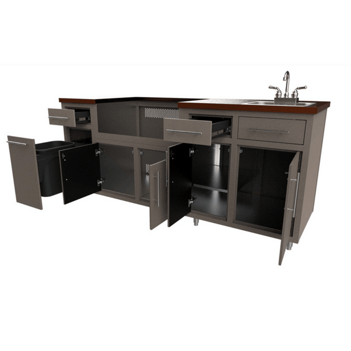 Challenger Designs Coastal 80.875 WGDDS Powder Coated Aluminium Kitchen Island for 32 Inch Gas Grill with Sink Base