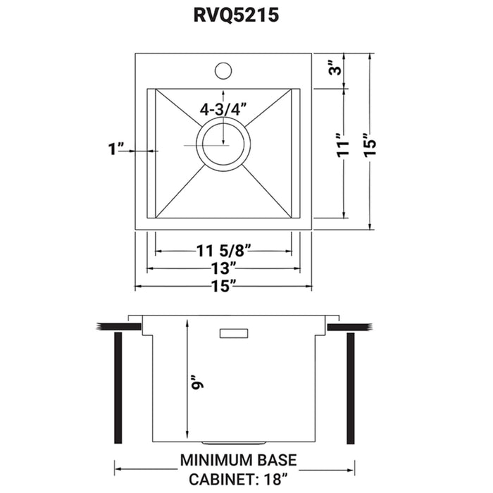 Ruvati Merino RVQ5215 15 x 15 inch Outdoor Sink Stainless Steel