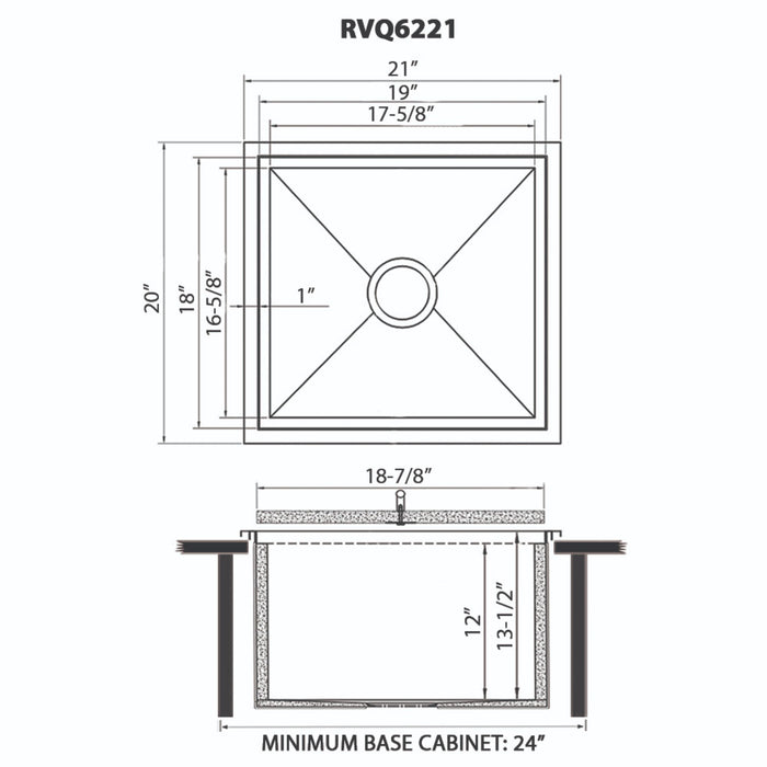 Ruvati Merino RVQ6221 21 x 20 inch Insulated Ice Chest Sink Stainless Steel