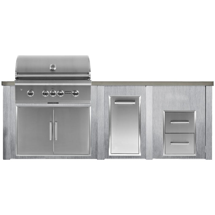 Heaven Outdoor 96-Inch Outdoor Kitchen Island with Trash Center & 2 Drawer Cabinet