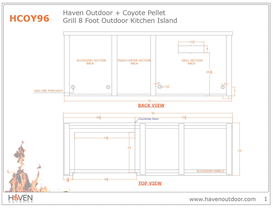 Haven 96-Inch Outdoor Kitchen Island with 36-Inch Pellet Grill & 2 Drawer Cabinet Cutouts