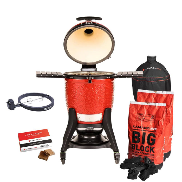 Kamado Joe Classic III Bundle w/ Cart, Cover, JoeTisserie, 2 Bags Lump Charcoal & Firestarter