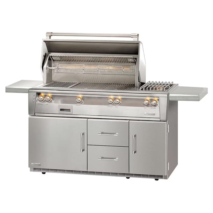 Alfresco 56-Inch Stainless Steel Freestanding Gas Grill w/ Refrigerated Cart, Rotisserie, Sear Zone & Side Burner | GW STORE