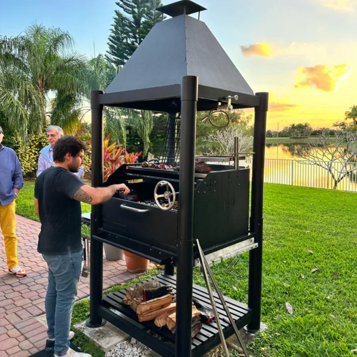 Tagwood BBQ02SIB Premium Freestanding Black Santa Maria Argentine Grill - "The Beast" | GW STORE