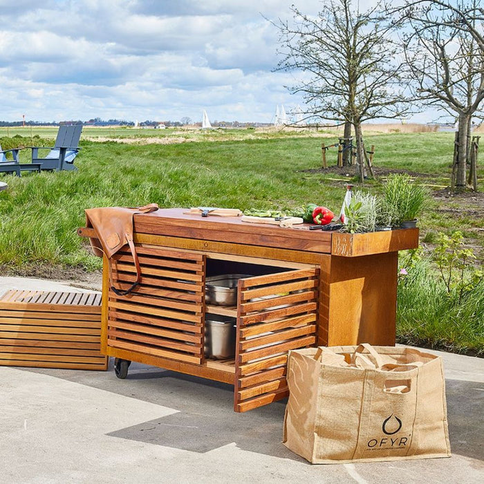 OFYR PRO Large Teak Wood Storage Insert w/ 2 Doors