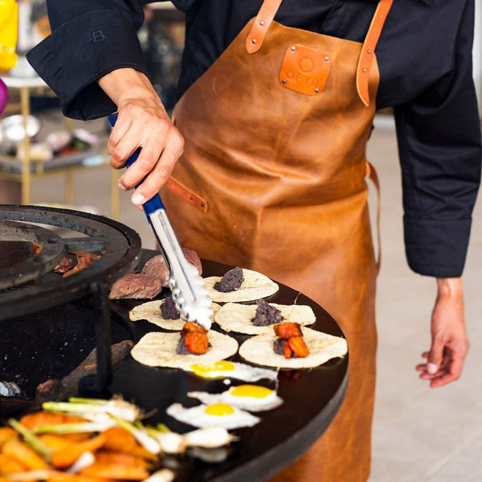 OFYR OI-85-TW Corten 85 Open Fire Grill Island w/ Teak Wood Cutting Board