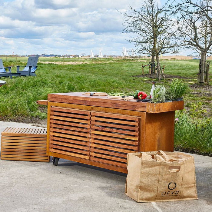 OFYR PRO Large Teak Wood Storage Insert w/ 2 Doors