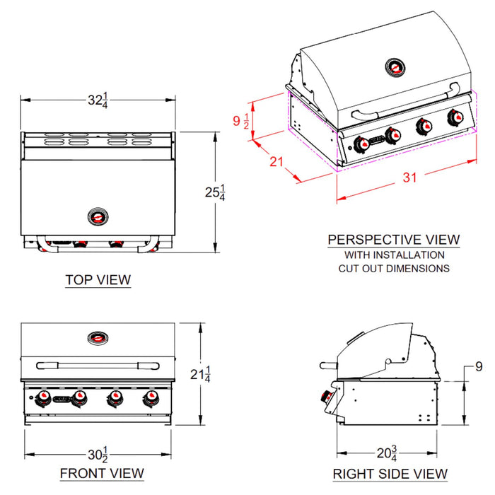 Bull Grills Lonestar Select 30-Inch 4-Burner Built-In Gas Grill