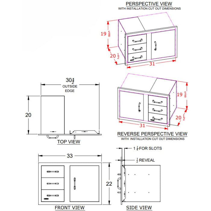 Bull 25900 30-Inch Stainless-Steel 3 Drawer Door Combo w/ Reveal | Buy at GW STORE