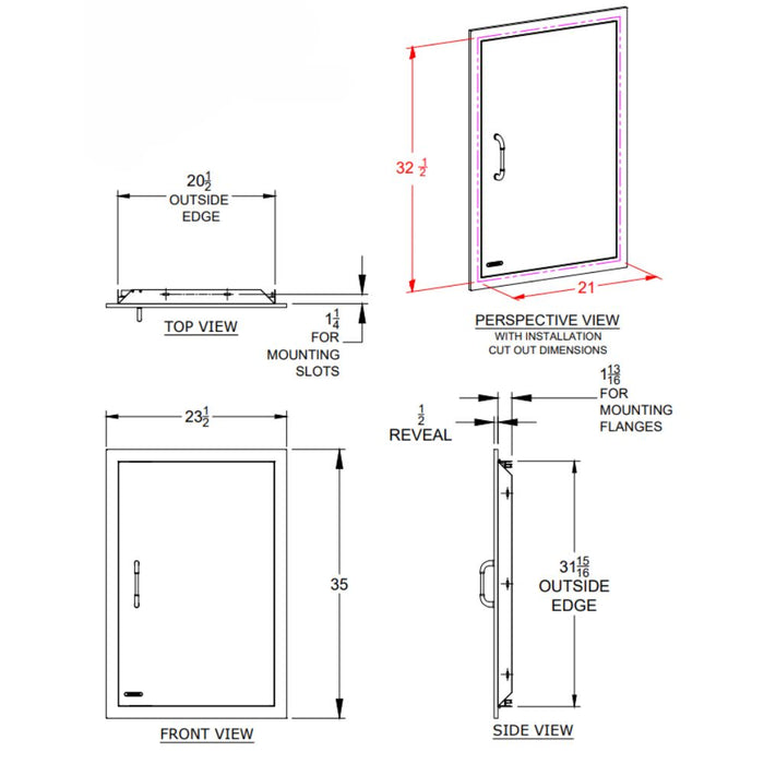 Bull 89998 XL Stainless Steel Vertical Access Door w/ Reveal | Buy at GW STORE