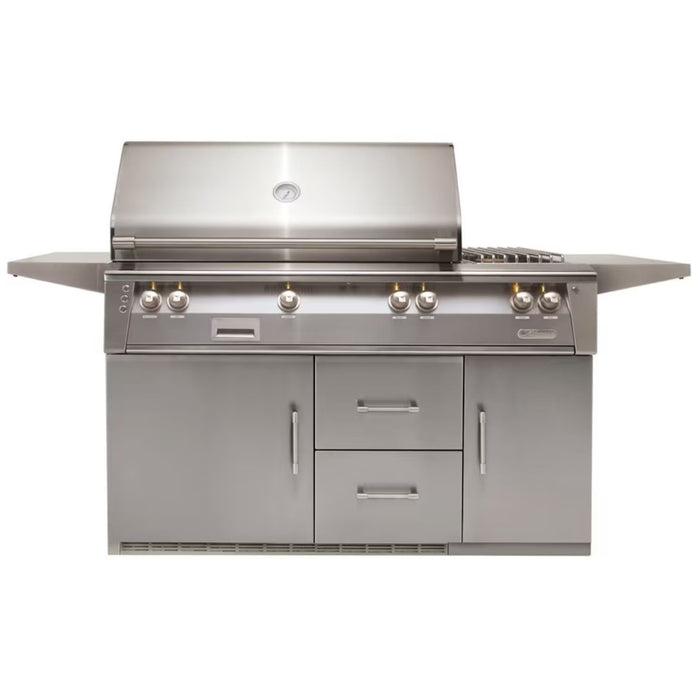 Alfresco 56-Inch Stainless Steel Freestanding Gas Grill w/ Refrigerated Cart, Rotisserie, Sear Zone & Side Burner