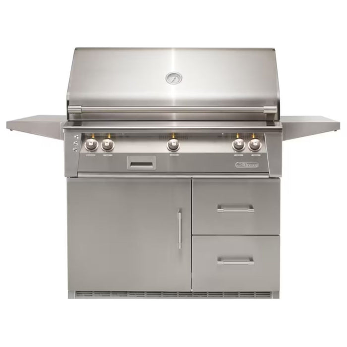 Alfresco 42-Inch Stainless Steel Freestanding Gas Grill w/ Refrigerated Cart, Rotisserie & Sear Zone