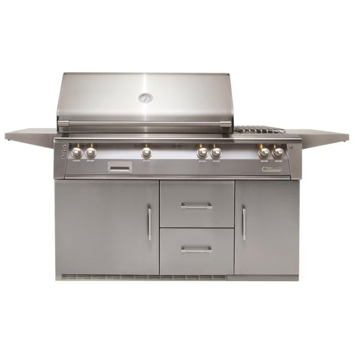 Alfresco 56-Inch Stainless Steel Freestanding Gas Grill w/ Refrigerated Cart, Rotisserie & Side Burner