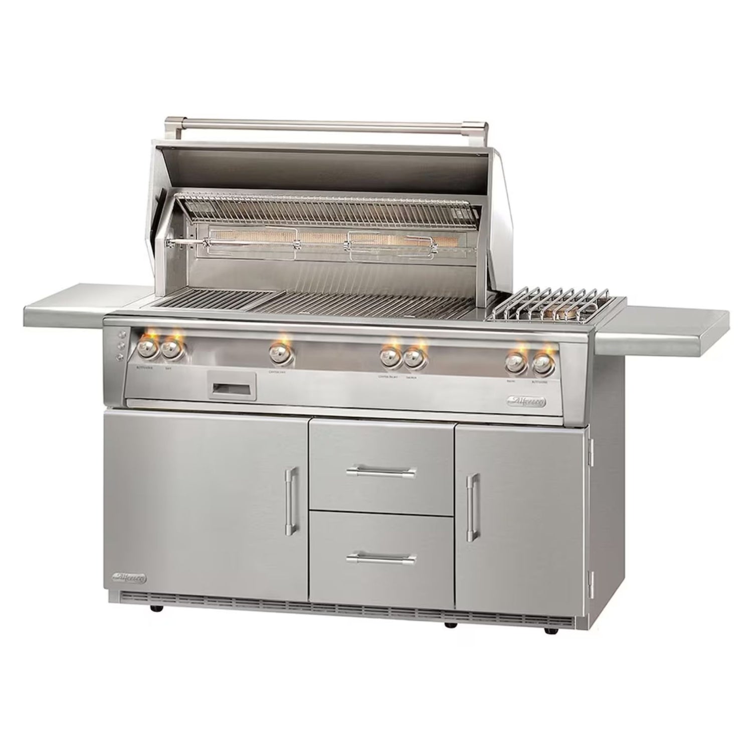 Alfresco 56-Inch Stainless Steel Freestanding Gas Grill w/ Refrigerated Cart, Rotisserie & Side Burner