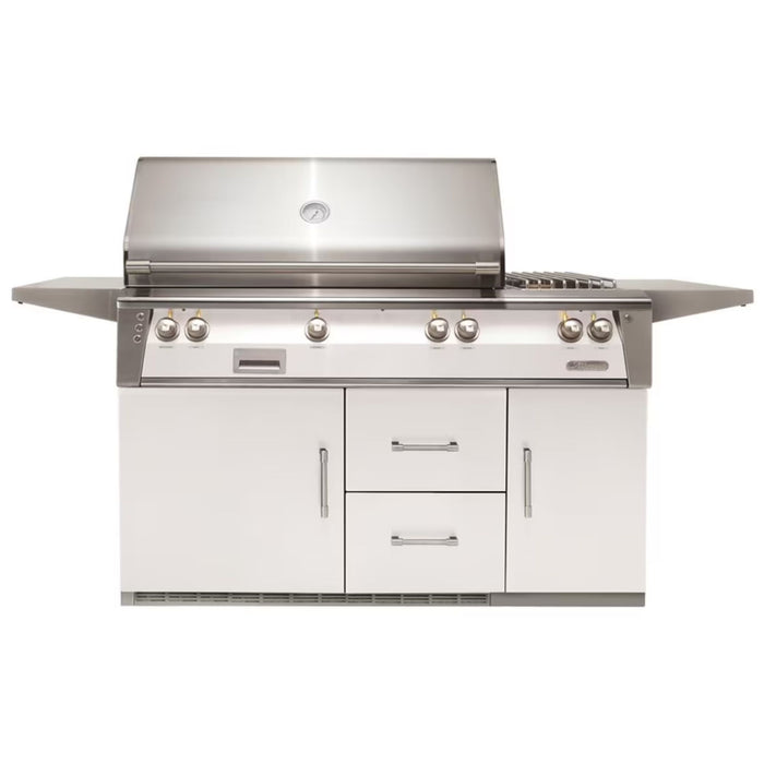 Alfresco 56-Inch Stainless Steel Freestanding Gas Grill w/ Refrigerated Cart, Rotisserie, Sear Zone & Side Burner