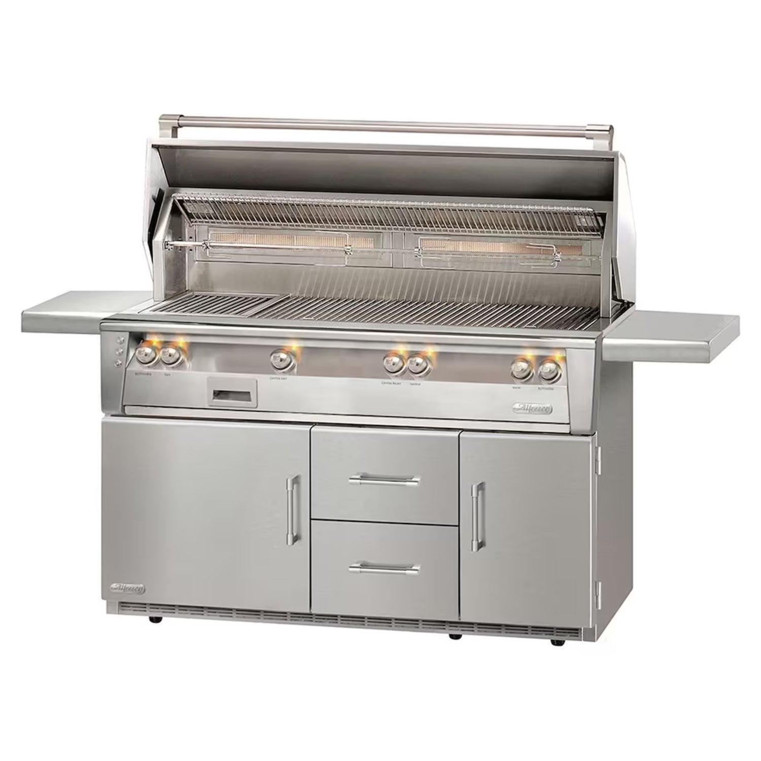 Alfresco 56-Inch Stainless Steel Freestanding Gas Grill w/ Refrigerated Cart, Rotisserie & Sear Zone